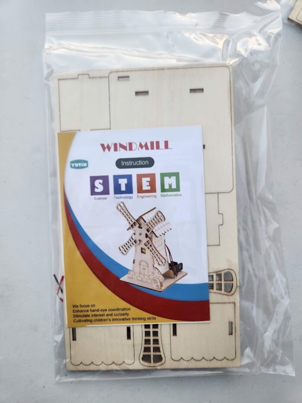 Windmill STEM Craft DIY Wood Puzzle Project Science Toy NEW Engineering Batterie